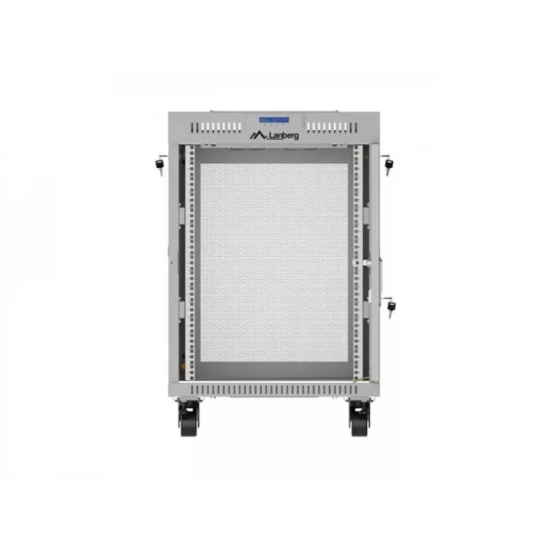 Lanberg armadio da terra 19 pollici 15U 600x800 grigio con porta perforata e LCD (Flat Pack)