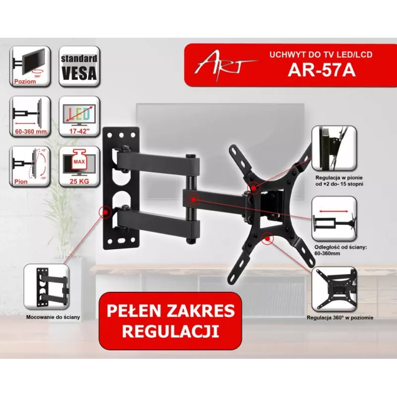 ART AR-57A supporto TV fisso a parete per LED/LCD 17-42 pollici nero