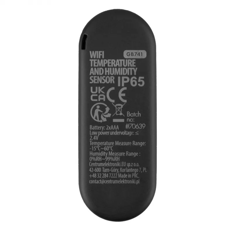 GRB GREENBLUE GB741 sensore di temperatura e umidità WiFi da esterno, Android/iOS, 3,0 V DC, 2xAAA, IP65