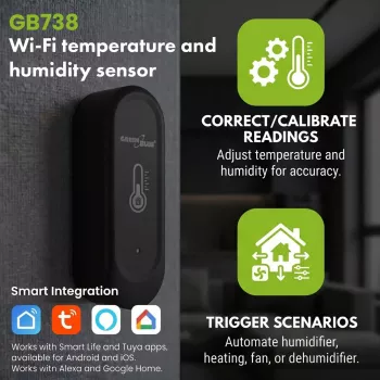 GRB GREENBLUE GB741 sensore di temperatura e umidità WiFi da esterno, Android/iOS, 3,0 V DC, 2xAAA, IP65