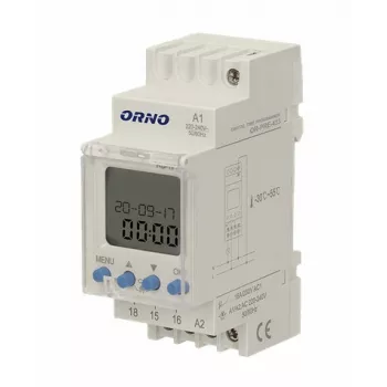 ORNO OR-PRE-433 timer settimanale elettronico, guida DIN, 16A/3680W, 16 programmi, 230V