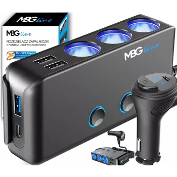 MBG Line HC67C splitter doppio con presa accendisigari e 3 porte USB-A, 120 W, nero