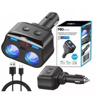 MBG Line HC69PD splitter 3 vie per accendisigari con 2x USB-C PD 30W e 2x USB-A QC 3.0, indicatore di tensione LED, 180W