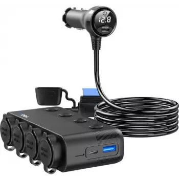 MBG Line HS75AD splitter per accendisigari con 2 prese e 3 porte USB, cavo 75 cm, nero