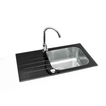 GLAM 20 set lavello da cucina in composito di granito con miscelatore monoleva nero, vasca singola, reversibile, 580x480 mm