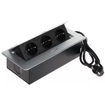 DELTA FPS-3S/CABLE ciabatta da incasso per mobili con 3 prese, cavo 1,5 m, nero