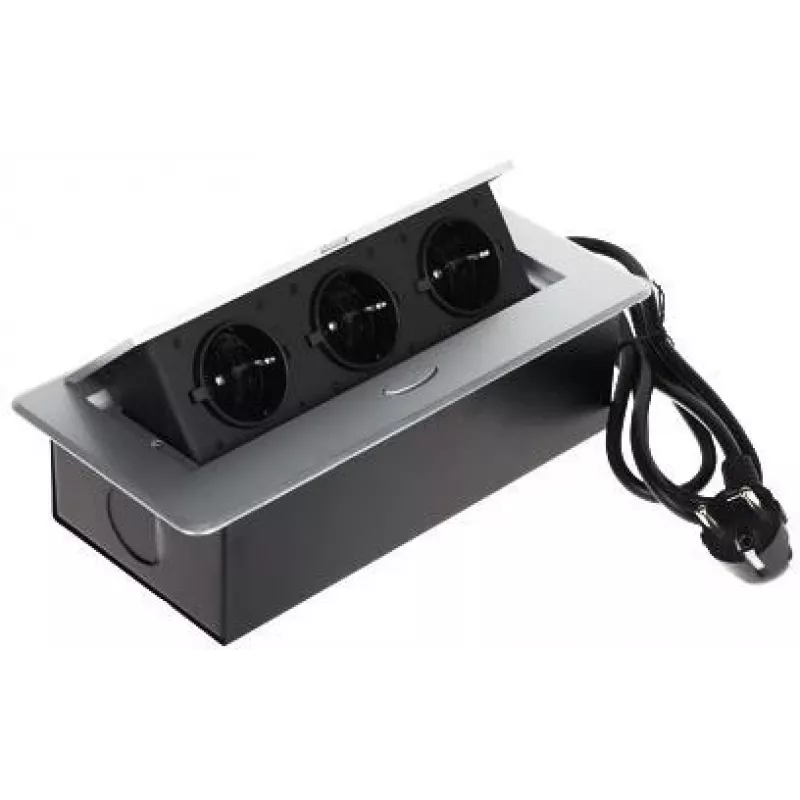 DELTA FPS-3S/CABLE ciabatta da incasso per mobili con 3 prese, cavo 1,5 m, nero