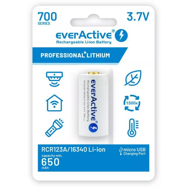 Batteria ricaricabile Li-Ion EVERACTIVE 16340 3,7V 700mAh con circuito di protezione (1 pz.)