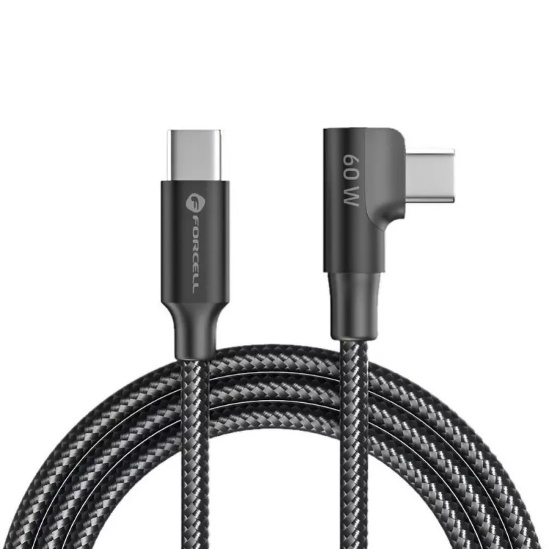Forcell F-Energy CC-1Deg cavo USB-C a USB-C 100W PD QC4.0 5A 2m nero 90° angolare