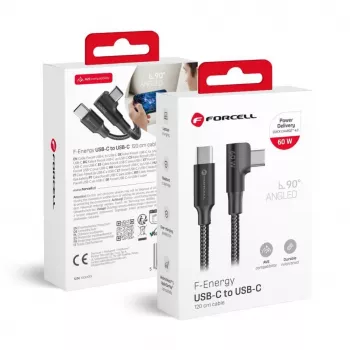 Forcell F-Energy CC-1Deg cavo USB-C a USB-C 100W PD QC4.0 5A 2m nero 90° angolare
