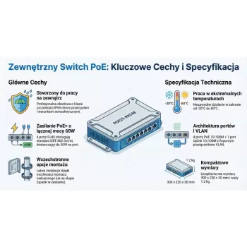 GETFORT GF-410-FU-PO switch PoE da esterno 4 porte PoE + 1 uplink, 65W, IP65