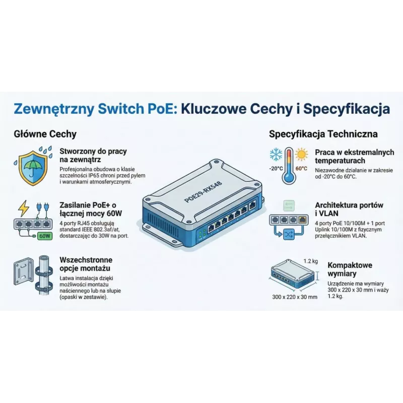 GETFORT GF-410-FU-PO switch PoE da esterno 4 porte PoE + 1 uplink, 65W, IP65