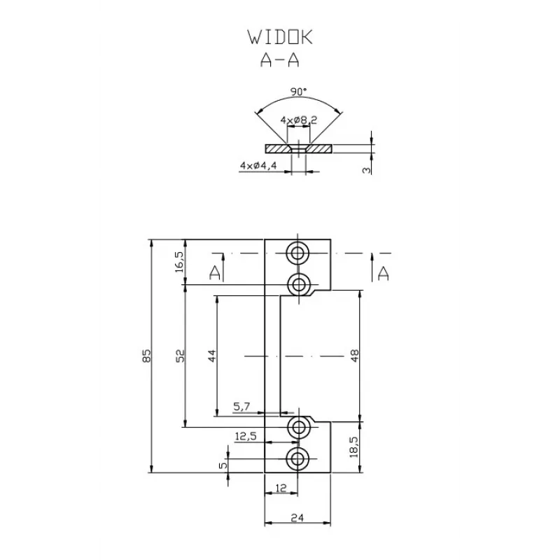 HARTTE OK-P1 barra piatta corta per montaggio, S, 3 mm, STC, aperta