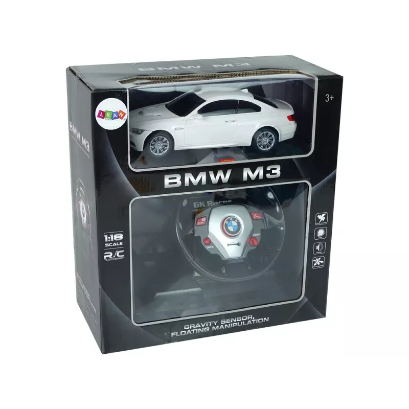 LEAN TOYS BMW M3 radiocomandata bianca 2.4G volante Pilot 1:18 suoni luci
