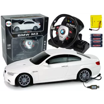 LEAN TOYS BMW M3 radiocomandata bianca 2.4G volante Pilot 1:18 suoni luci