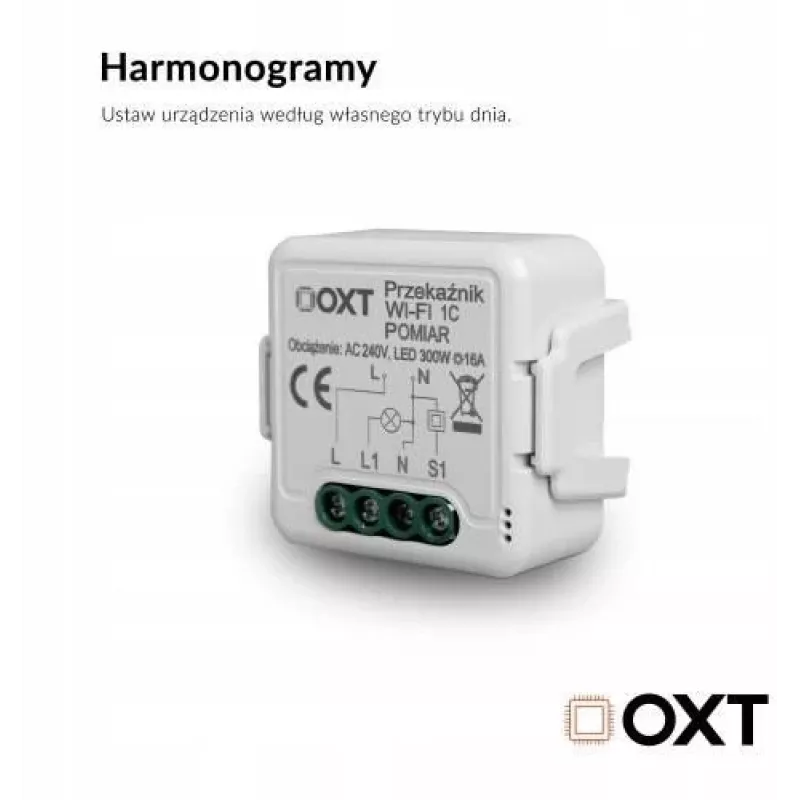 OXT T220P modulo relè Wi-Fi, 1 circuito, 16 A, misurazione energia, Tuya