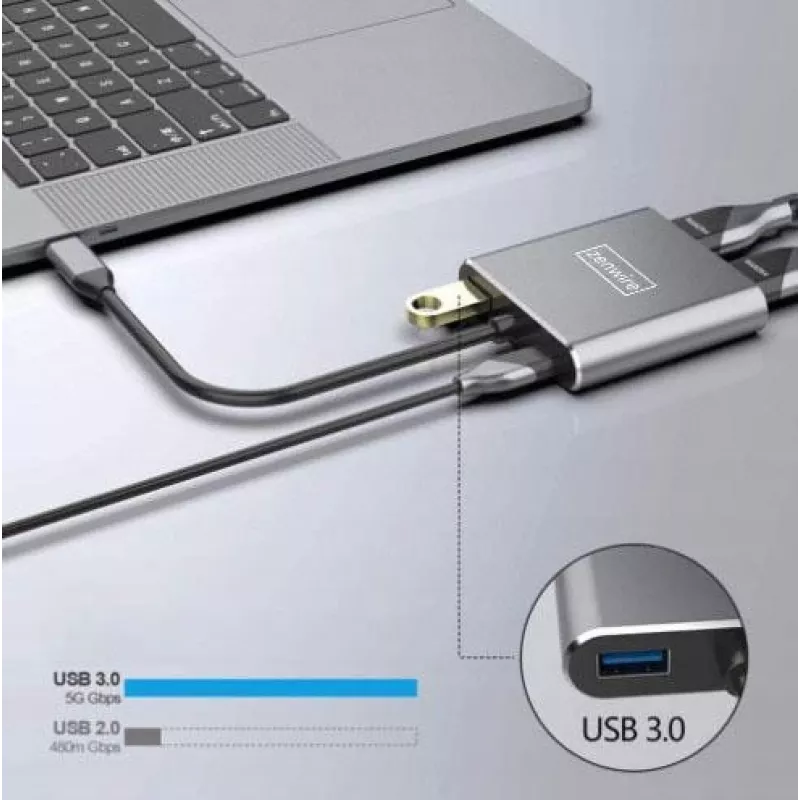 ZENWIRE hub USB-C adattatore 4-in-1 2x HDMI 4K USB 3.0 Space Gray BYL-2309