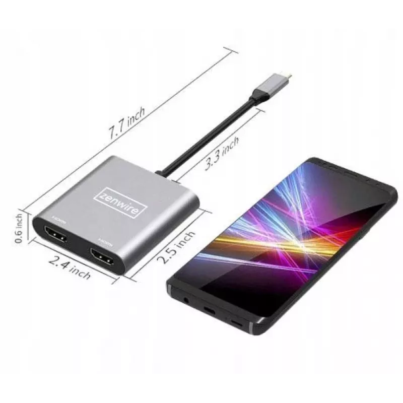 ZENWIRE hub USB-C adattatore 4-in-1 2x HDMI 4K USB 3.0 Space Gray BYL-2309