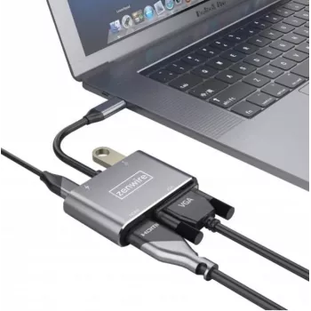 ZENWIRE Adattatore Hub Multiporta USB-C 4-in-1 HDMI 4K VGA USB-A Space Gray BYL-2310