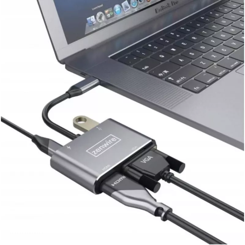 ZENWIRE Adattatore Hub Multiporta USB-C 4-in-1 HDMI 4K VGA USB-A Space Gray BYL-2310