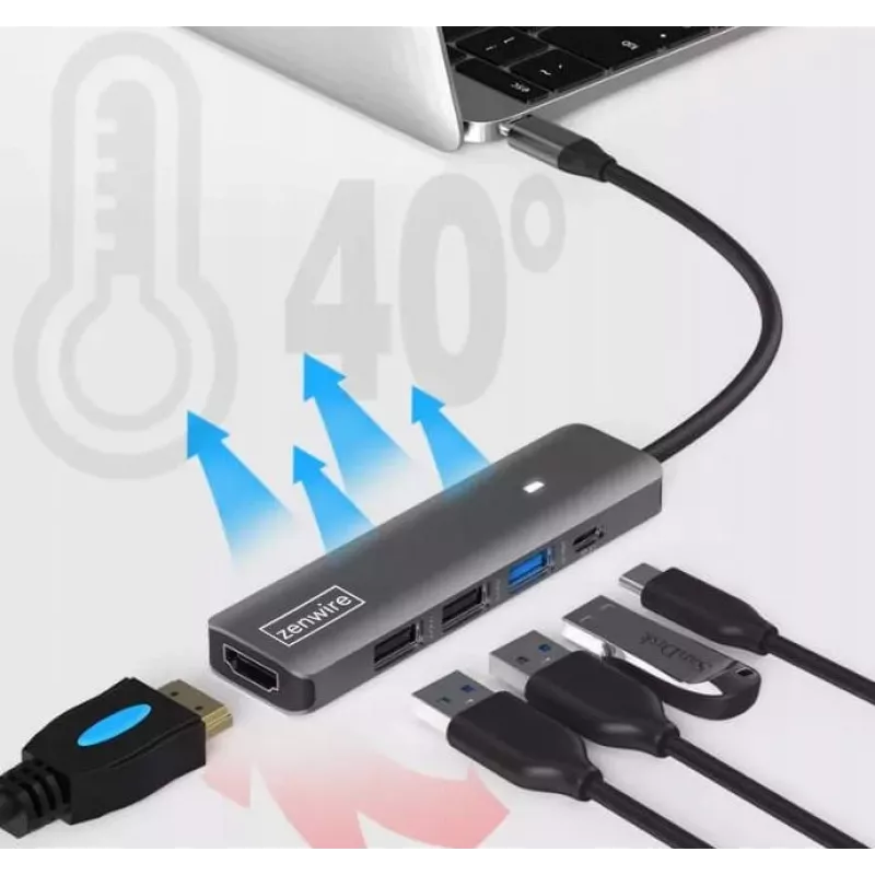 ZENWIRE BS-HC703 adattatore hub USB-C 7-in-1 con HDMI 4K, USB 3.0, SD, PD