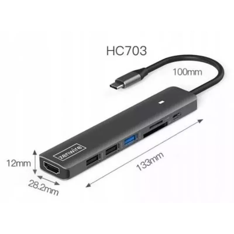 ZENWIRE BS-HC703 adattatore hub USB-C 7-in-1 con HDMI 4K, USB 3.0, SD, PD