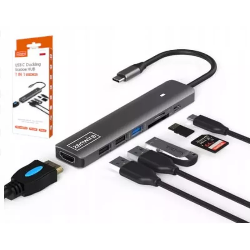 ZENWIRE BS-HC703 adattatore hub USB-C 7-in-1 con HDMI 4K, USB 3.0, SD, PD