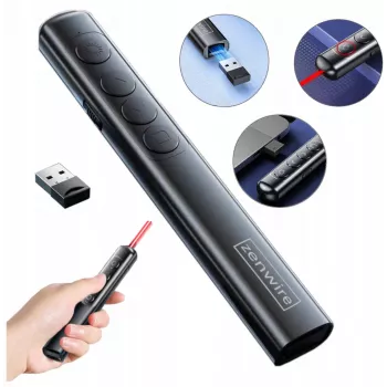 ZENWIRE S9 Puntatore laser USB per presentazioni, 2,4 GHz, laser rosso, nero