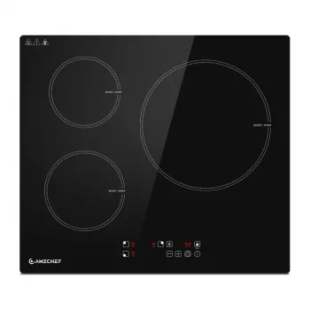 AMZCHEF CE-T-74IB3xyzf-CS Piano cottura a induzione 3 zone, 7400W, da incasso, controllo touch, vetroceramica nero