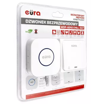EURA WDP-82H2 Set campanello senza fili, trasmettitore cinetico senza batteria, 36 melodie, portata 100 m, Bianco