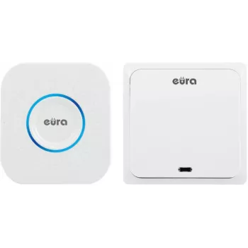 EURA WDP-82H2 Set campanello senza fili, trasmettitore cinetico senza batteria, 36 melodie, portata 100 m, Bianco