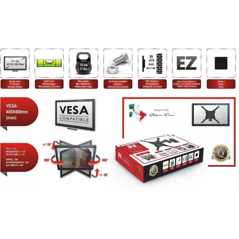 RED EAGLE FLEXI APOLLO FORTE 17-55 Supporto a parete per TV Full Motion nero