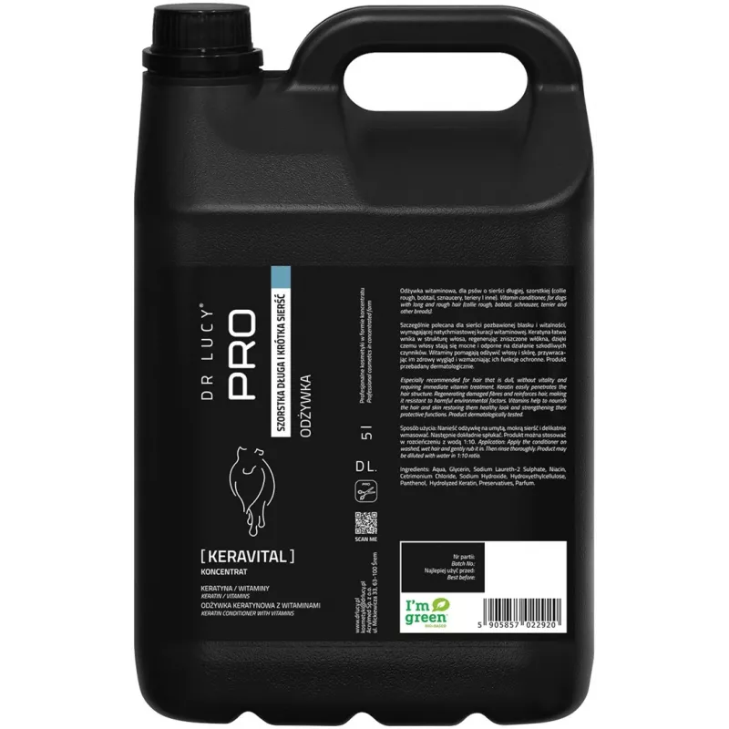 DR LUCY PRO KERAVITAL 5L conditioner alla cheratina e vitamine per cani dal pelo lungo e ruvido