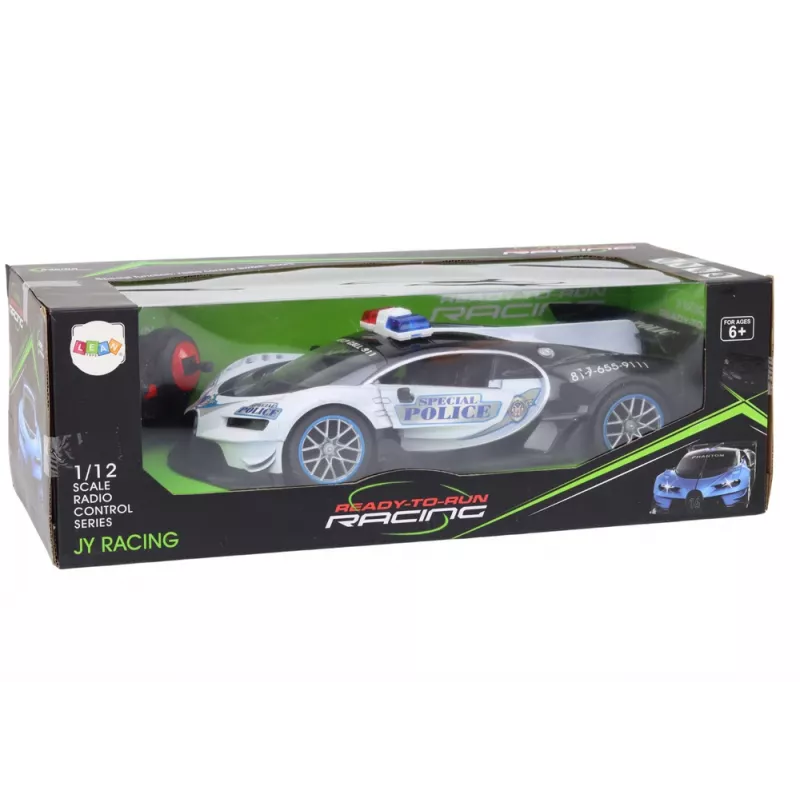 LEAN TOYS Auto della polizia RC radiocomandata in scala 1:12, bianca