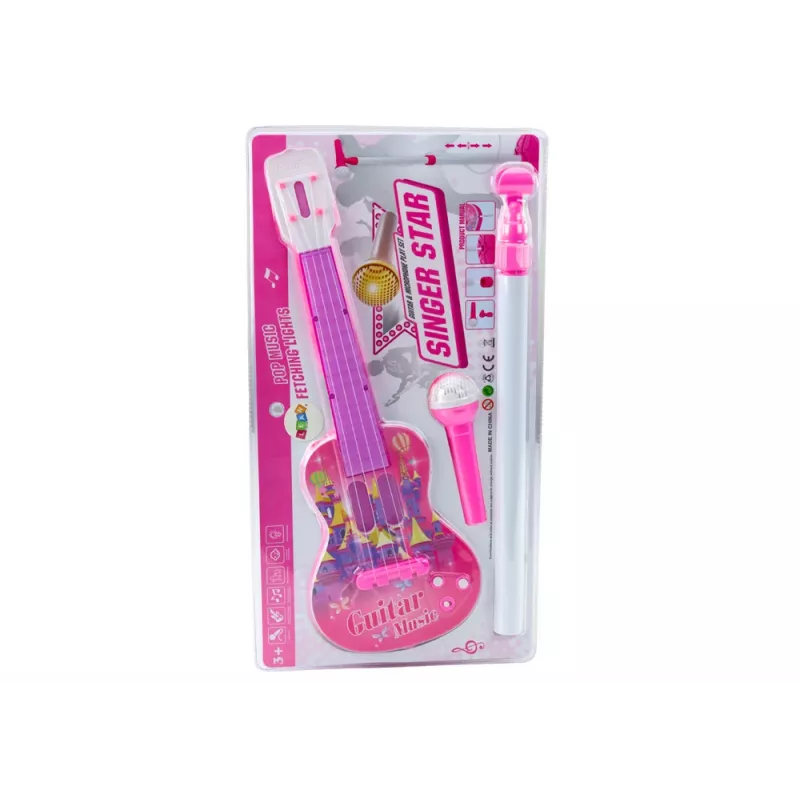 LEAN TOYS Set supporto per chitarra elettrica con microfono, a batteria, rosa