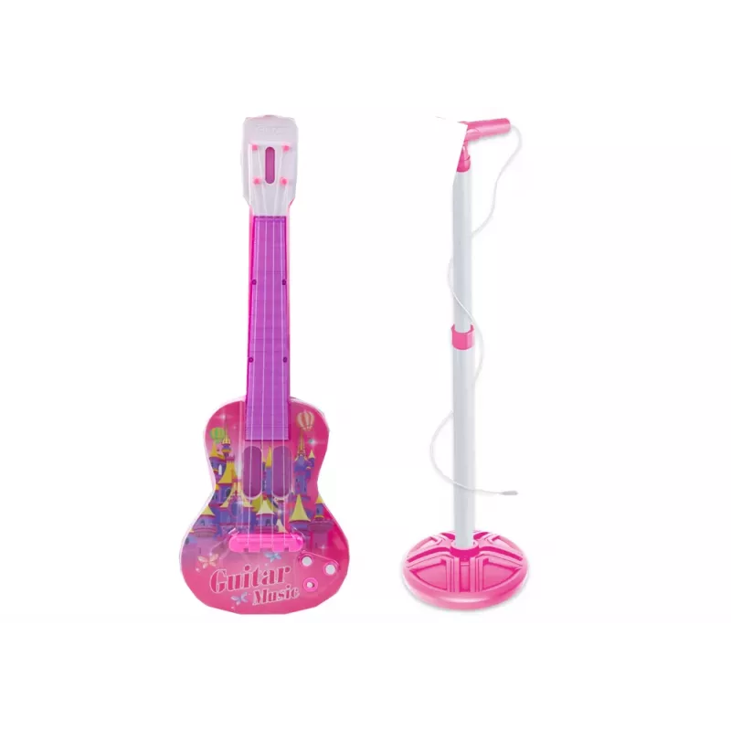 LEAN TOYS Set supporto per chitarra elettrica con microfono, a batteria, rosa