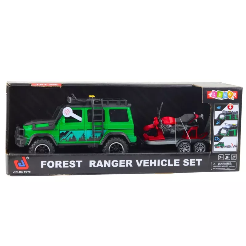 LEAN TOYS Set veicoli offroad con carro attrezzi e moto, luce e suono, verde