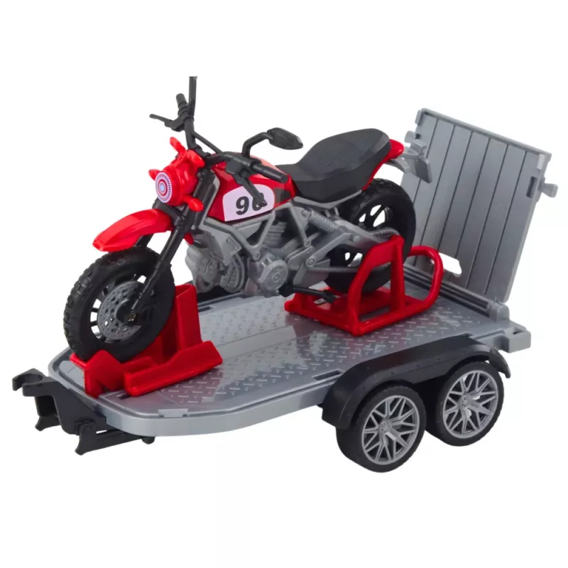 LEAN TOYS Set veicoli offroad con carro attrezzi e moto, luce e suono, verde