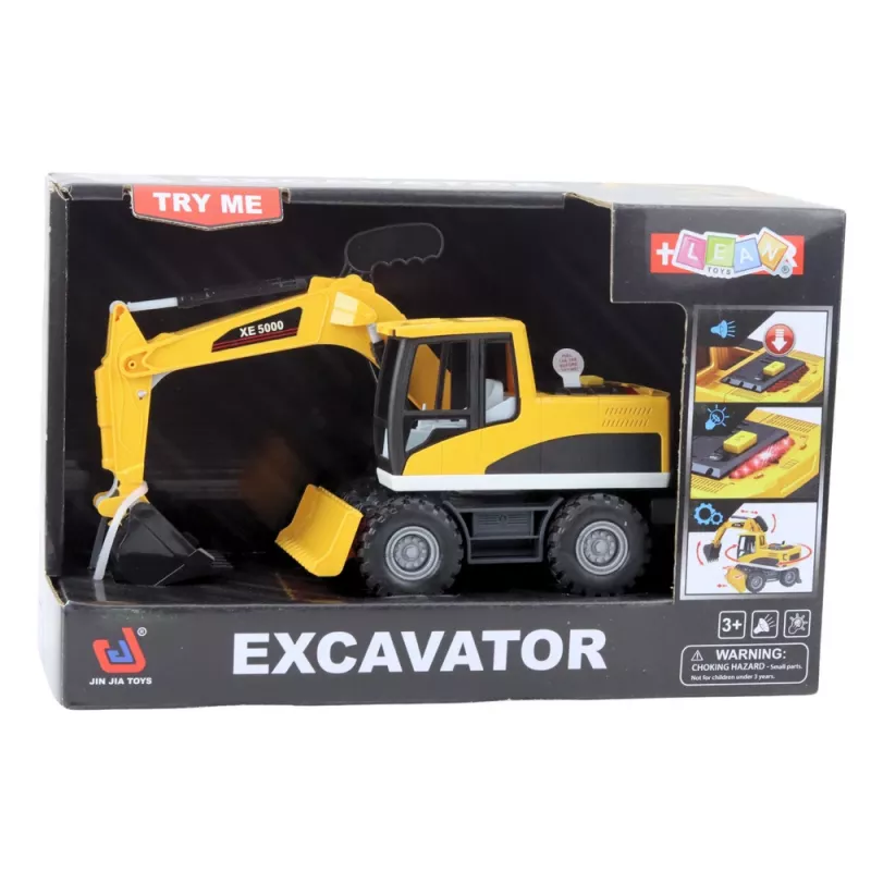 LEAN TOYS Escavatore ruspa da costruzione con benna girevole, cabina, luce e suono