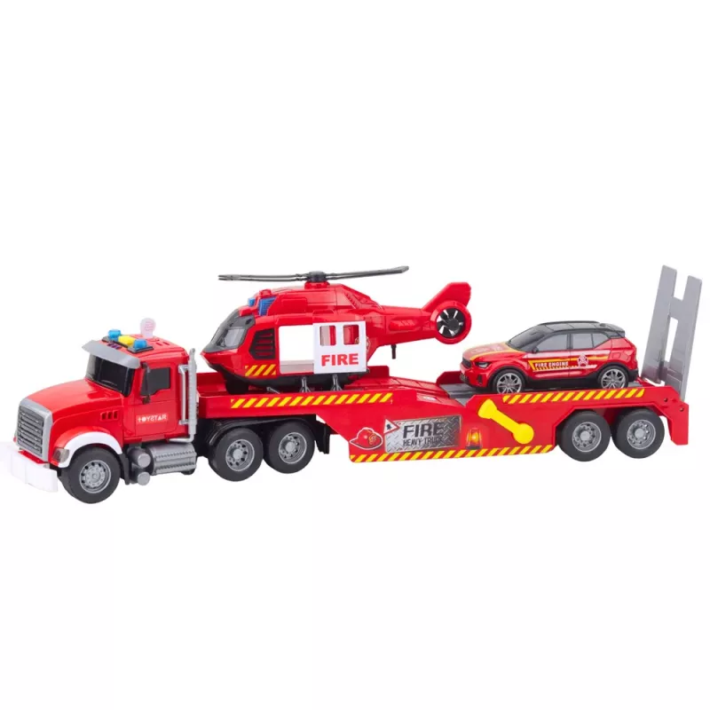 LEAN TOYS Camion dei pompieri carro attrezzi elicottero auto luci suoni rosso