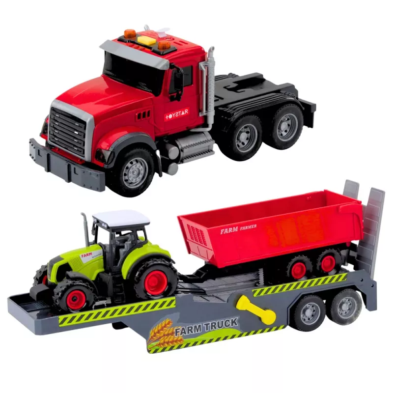 LEAN TOYS Set camion trattore con rimorchio luci e suoni rosso