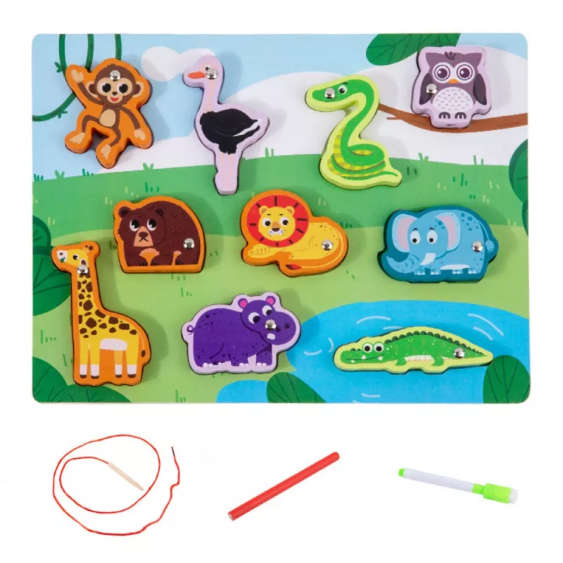 LEAN TOYS Puzzle in legno magneti gioco di allacciatura animali