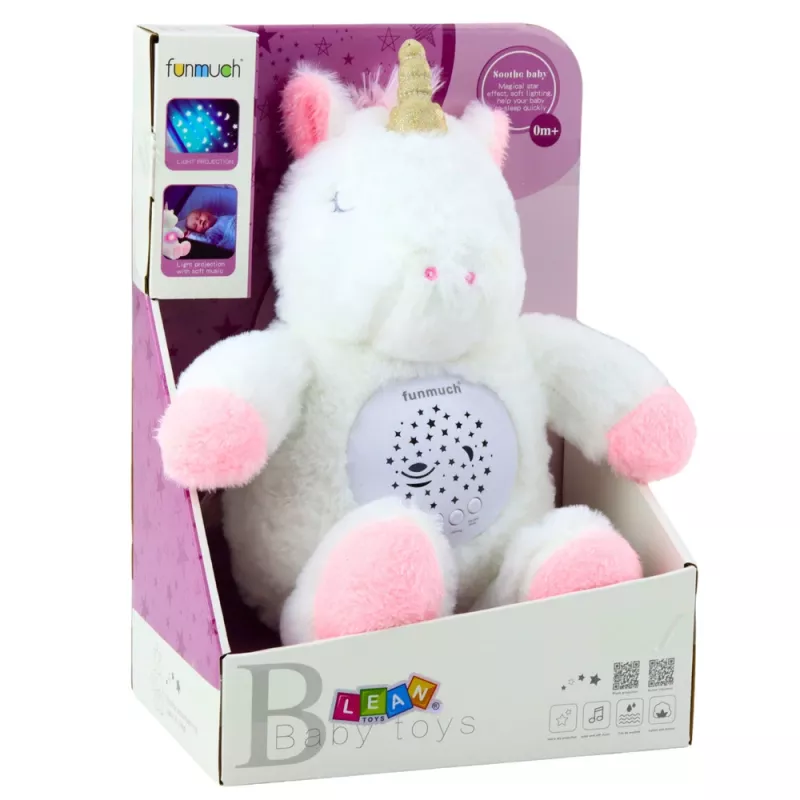 LEAN TOYS Unicorno di peluche da sonno con proiettore e suono