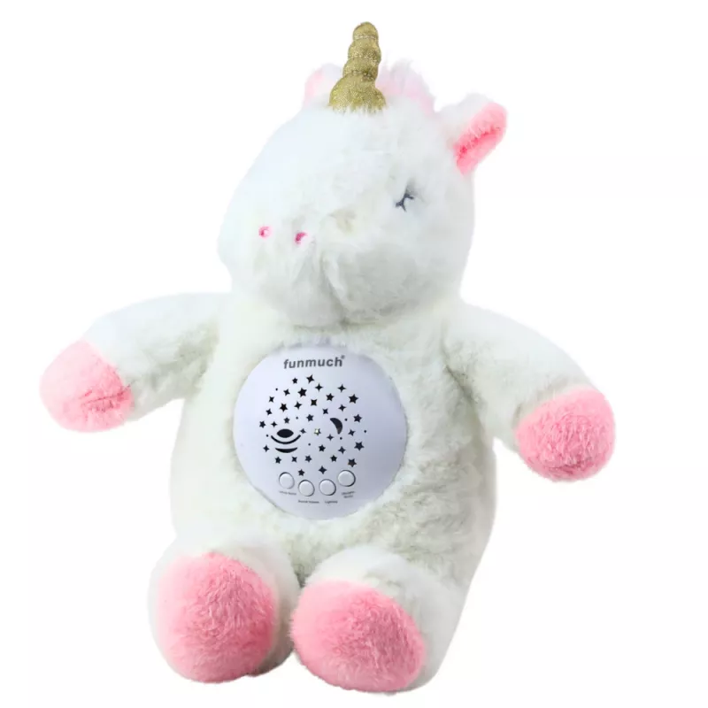 LEAN TOYS Unicorno di peluche da sonno con proiettore e suono