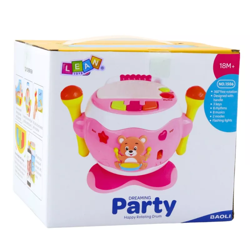 LEAN TOYS Tamburo baby musicale interattivo luci suoni rosa