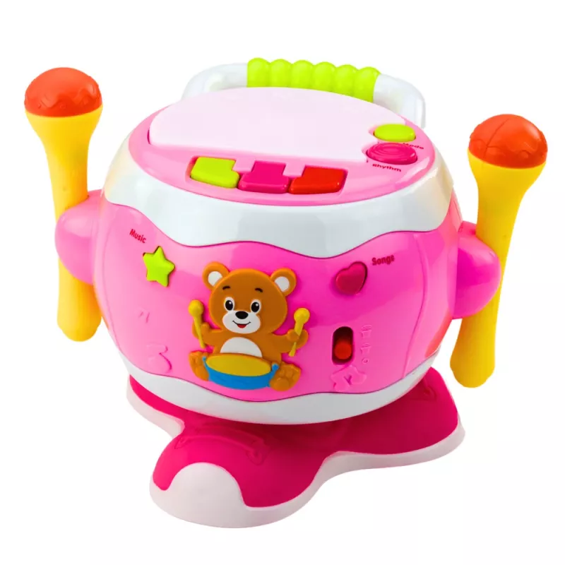 LEAN TOYS Tamburo baby musicale interattivo luci suoni rosa