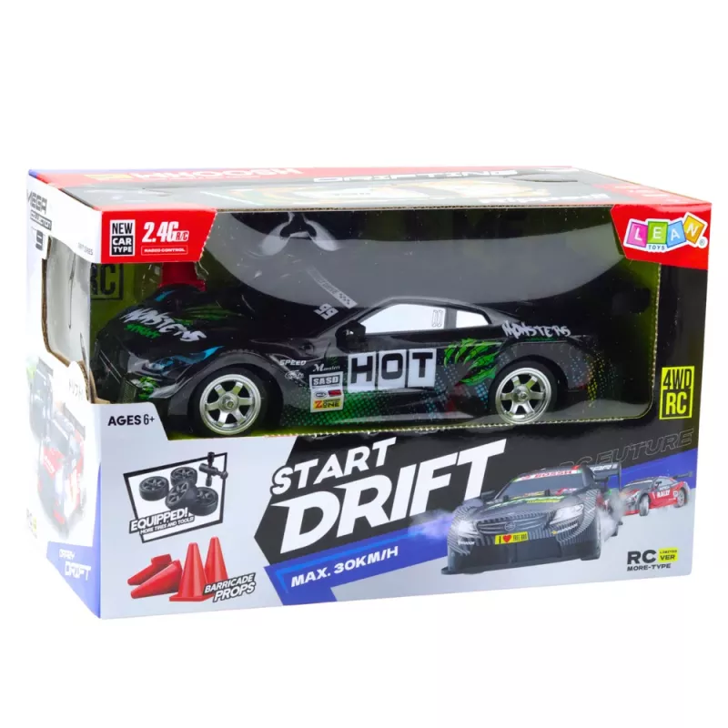 LEAN TOYS Auto drift RC nero verde 30km/h 1:16