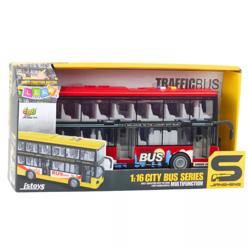 LEAN TOYS Autobus urbano a due piani 1:16 con trazione, luci e suoni rosso