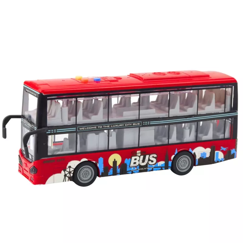 LEAN TOYS Autobus urbano a due piani 1:16 con trazione, luci e suoni rosso