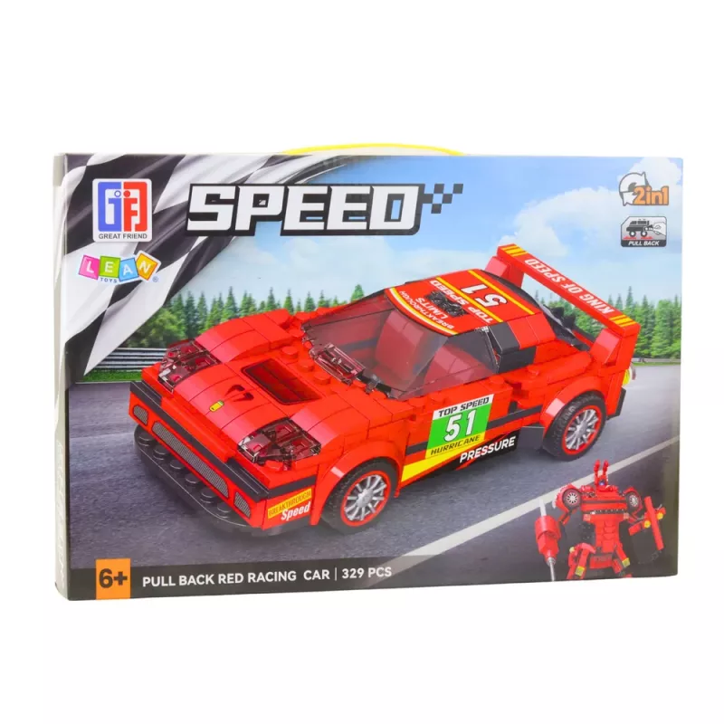LEAN TOYS Mattoncini auto robot 2in1 rosso con trazione 329 pezzi